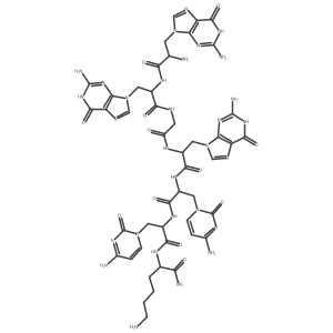 (S)-6-Amino-2-((2R,5S,8R,14R,17S)-17-amino-2,5-bis((4-amino-2-oxopyrimidin-1(2H)-yl)methyl)-18-(2-amino-6-oxo-3H-purin-9(6H)-yl)-8,14-bis((2-amino-6-oxo-3H-purin-9(6H)-yl)methyl)-4,7,10,13,16-pentaoxo-3,6,9,12,15-pentaazaoctadecanamido)hexanamide Structure