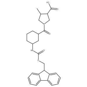 (3RS,4RS)-1-[(1RS&,3SR&)-3-({[(9H-fluoren-9-yl)methoxy]carbonyl}amino)cyclohexanecarbonyl]-4-methylpyrrolidine-3-carboxylic acid结构式