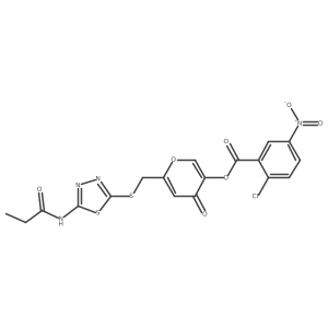 4-oxo-6-(((5-propionamido-1,3,4-thiadiazol-2-yl)thio)methyl)-4H-pyran-3-yl 2-chloro-5-nitrobenzoate Structure