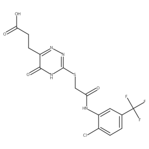 3-{3-[(2-{[2-Chloro-5-(trifluoromethyl)phenyl]amino}-2-oxoethyl)sulfanyl]-5-oxo-4,5-dihydro-1,2,4-triazin-6-yl}propanoic acid结构式
