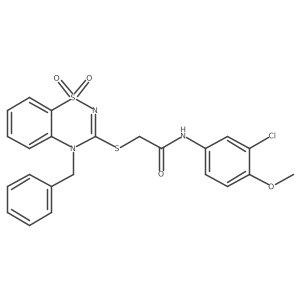 2-((4-benzyl-1,1-dioxido-4H-benzo[e][1,2,4]thiadiazin-3-yl)thio)-N-(3-chloro-4-methoxyphenyl)acetamide结构式