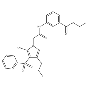 ethyl 3-(2-(5-amino-3-(ethylthio)-4-(phenylsulfonyl)-1H-pyrazol-1-yl)acetamido)benzoate结构式