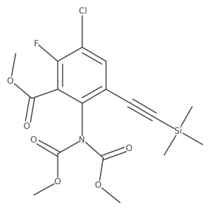 Benzoicacid,2-[bis(methoxycarbonyl)amino]-5-chloro-6-fluoro-3-[2-(trimethylsilyl)ethynyl]-,methylester Structure