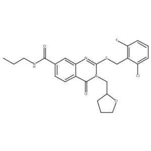 2-((2-chloro-6-fluorobenzyl)thio)-4-oxo-N-propyl-3-((tetrahydrofuran-2-yl)methyl)-3,4-dihydroquinazoline-7-carboxamide结构式
