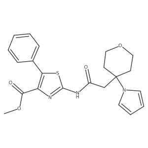 methyl 5-phenyl-2-({[4-(1H-pyrrol-1-yl)tetrahydro-2H-pyran-4-yl]acetyl}amino)-1,3-thiazole-4-carboxylate结构式