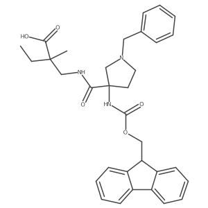 2-({[1-benzyl-3-({[(9H-fluoren-9-yl)methoxy]carbonyl}amino)pyrrolidin-3-yl]formamido}methyl)-2-methylbutanoic acid结构式