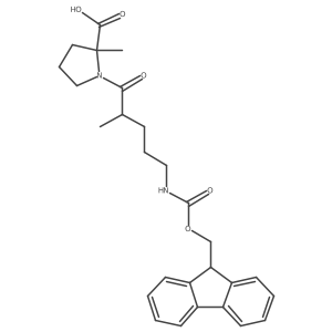 1-[5-({[(9H-fluoren-9-yl)methoxy]carbonyl}amino)-2-methylpentanoyl]-2-methylpyrrolidine-2-carboxylic acid结构式