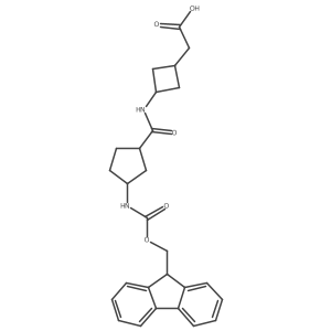 2-{3-[3-({[(9H-fluoren-9-yl)methoxy]carbonyl}amino)cyclopentaneamido]cyclobutyl}acetic acid结构式