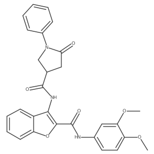 N-(2-((3,4-dimethoxyphenyl)carbamoyl)benzofuran-3-yl)-5-oxo-1-phenylpyrrolidine-3-carboxamide结构式
