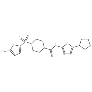 1-((5-chlorothiophen-2-yl)sulfonyl)-N-(5-(tetrahydrofuran-2-yl)-1,3,4-oxadiazol-2-yl)piperidine-4-carboxamide Structure
