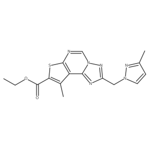ethyl 9-methyl-2-[(3-methyl-1H-pyrazol-1-yl)methyl]thieno[3,2-e][1,2,4]triazolo[1,5-c]pyrimidine-8-carboxylate Structure