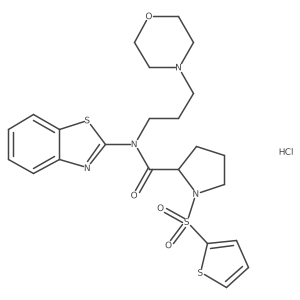 N-(benzo[d]thiazol-2-yl)-N-(3-morpholinopropyl)-1-(thiophen-2-ylsulfonyl)pyrrolidine-2-carboxamide hydrochloride结构式