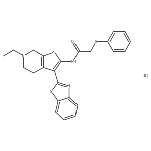 N-(3-(benzo[d]thiazol-2-yl)-6-ethyl-4,5,6,7-tetrahydrothieno[2,3-c]pyridin-2-yl)-2-(phenylthio)acetamide hydrochloride结构式