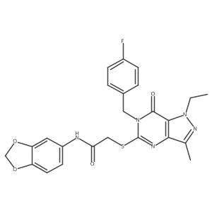 N-(benzo[d][1,3]dioxol-5-yl)-2-((1-ethyl-6-(4-fluorobenzyl)-3-methyl-7-oxo-6,7-dihydro-1H-pyrazolo[4,3-d]pyrimidin-5-yl)thio)acetamide结构式