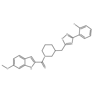 (3-((3-(2-fluorophenyl)-1,2,4-oxadiazol-5-yl)methyl)piperidin-1-yl)(6-methoxy-1H-indol-2-yl)methanone结构式