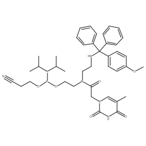 2-Cyanoethyl (2-(N-(2-(((4-methoxyphenyl)diphenylmethyl)amino)ethyl)-2-(5-methyl-2,4-dioxo-3,4-dihydropyrimidin-1(2H)-yl)acetamido)ethyl) diisopropylphosphoramidite Structure
