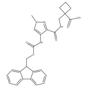 1-({[4-({[(9H-fluoren-9-yl)methoxy]carbonyl}amino)-1-methyl-1H-pyrazol-3-yl]formamido}methyl)cyclobutane-1-carboxylic acid Structure