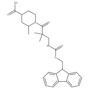 1-[3-({[(9H-fluoren-9-yl)methoxy]carbonyl}amino)-2,2-dimethylpropanoyl]-2-methylpiperidine-4-carboxylic acid Structure