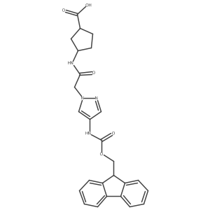 rac-(1R,3S)-3-{2-[4-({[(9H-fluoren-9-yl)methoxy]carbonyl}amino)-1H-pyrazol-1-yl]acetamido}cyclopentane-1-carboxylic acid结构式