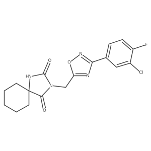 3-{[3-(3-Chloro-4-fluorophenyl)-1,2,4-oxadiazol-5-yl]methyl}-1,3-diazaspiro[4.5]decane-2,4-dione结构式