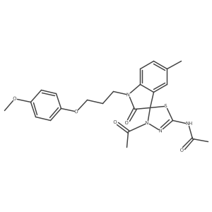 N-[4-acetyl-1'-[3-(4-methoxyphenoxy)propyl]-5'-methyl-2'-oxospiro[1,3,4-thiadiazole-5,3'-indole]-2-yl]acetamide结构式