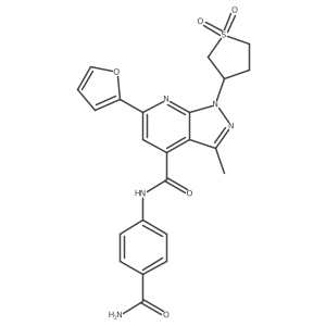 N-(4-carbamoylphenyl)-1-(1,1-dioxidotetrahydrothiophen-3-yl)-6-(furan-2-yl)-3-methyl-1H-pyrazolo[3,4-b]pyridine-4-carboxamide结构式