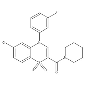 [6-chloro-4-(3-fluorophenyl)-1,1-dioxido-4H-1,4-benzothiazin-2-yl](piperidin-1-yl)methanone结构式