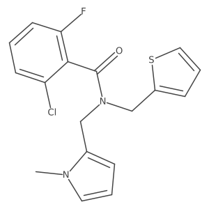 2-chloro-6-fluoro-N-((1-methyl-1H-pyrrol-2-yl)methyl)-N-(thiophen-2-ylmethyl)benzamide结构式