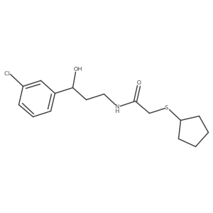 N-(3-(3-chlorophenyl)-3-hydroxypropyl)-2-(cyclopentylthio)acetamide结构式