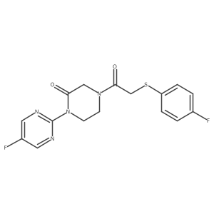 4-{2-[(4-Fluorophenyl)sulfanyl]acetyl}-1-(5-fluoropyrimidin-2-yl)piperazin-2-one Structure