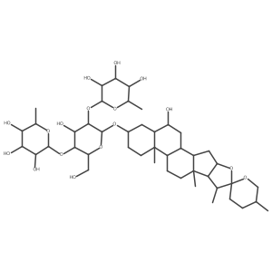 (3I(2),5I+/-,6I(2),25R)-6-Hydroxyspirostan-3-yl O-6-deoxy-I+/--L-mannopyranosyl-(1a2)-O-[6-deoxy-I+/--L-mannopyranosyl-(1a4)]-I(2)-D-glucopyranoside结构式