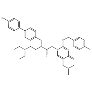 N-[[4-(4-chlorophenyl)phenyl]methyl]-N-[2-(diethylamino)ethyl]-2-[5-[(dimethylamino)methyl]-2-[(4-fluorophenyl)methylsulfanyl]-4-oxopyrimidin-1-yl]acetamide结构式
