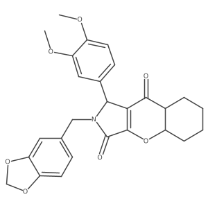 2-(1,3-benzodioxol-5-ylmethyl)-1-(3,4-dimethoxyphenyl)-4a,5,6,7,8,8a-hexahydro-1H-chromeno[2,3-c]pyrrole-3,9-dione结构式
