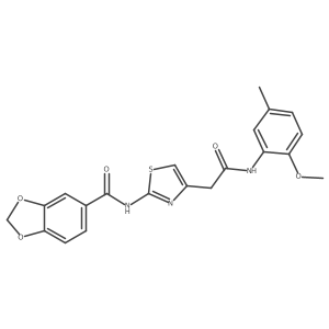 N-(4-(2-((2-methoxy-5-methylphenyl)amino)-2-oxoethyl)thiazol-2-yl)benzo[d][1,3]dioxole-5-carboxamide结构式