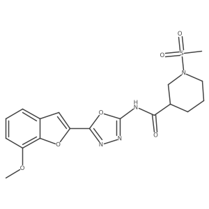 N-(5-(7-methoxybenzofuran-2-yl)-1,3,4-oxadiazol-2-yl)-1-(methylsulfonyl)piperidine-3-carboxamide结构式