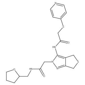 N-(2-(2-oxo-2-(((tetrahydrofuran-2-yl)methyl)amino)ethyl)-4,6-dihydro-2H-thieno[3,4-c]pyrazol-3-yl)-2-(pyridin-4-ylthio)acetamide Structure