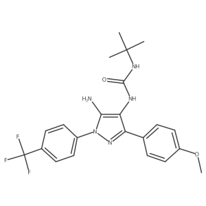 N-{5-amino-3-(4-methoxyphenyl)-1-[4-(trifluoromethyl)phenyl]-1H-pyrazol-4-yl}-N'-(tert-butyl)urea结构式