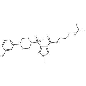 3-{[4-(3-chlorophenyl)piperazin-1-yl]sulfonyl}-1-methyl-N-[3-(propan-2-yloxy)propyl]-1H-pyrazole-4-carboxamide结构式