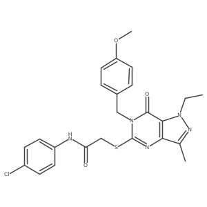 N-(4-chlorophenyl)-2-((1-ethyl-6-(4-methoxybenzyl)-3-methyl-7-oxo-6,7-dihydro-1H-pyrazolo[4,3-d]pyrimidin-5-yl)thio)acetamide结构式