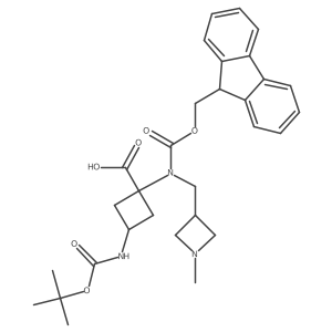 3-{[(tert-butoxy)carbonyl]amino}-1-({[(9H-fluoren-9-yl)methoxy]carbonyl}[(1-methylazetidin-3-yl)methyl]amino)cyclobutane-1-carboxylic acid结构式