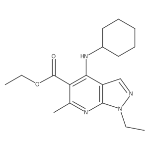 Ethyl 4-(cyclohexylamino)-1-ethyl-6-methyl-1H-pyrazolo[3,4-b]pyridine-5-carboxylate结构式