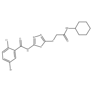5-bromo-2-chloro-N-[5-[2-(cyclohexylamino)-2-oxo-ethyl]sulfanyl-1,3,4-thiadiazol-2-yl]benzamide Structure