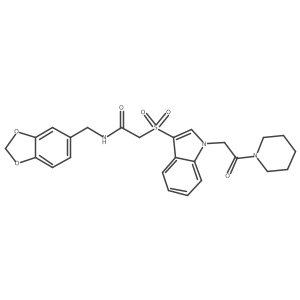 N-(benzo[d][1,3]dioxol-5-ylmethyl)-2-((1-(2-oxo-2-(piperidin-1-yl)ethyl)-1H-indol-3-yl)sulfonyl)acetamide结构式