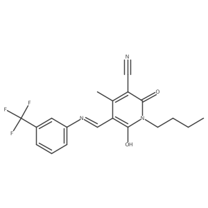 (5Z)-1-butyl-4-methyl-2,6-dioxo-5-({[3-(trifluoromethyl)phenyl]amino}methylidene)-1,2,5,6-tetrahydropyridine-3-carbonitrile Structure