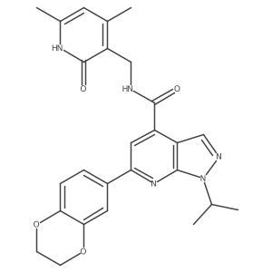 1H-Pyrazolo[3,4-b]pyridine-4-carboxaMide, 6-(2,3-dihydro-1,4-benzodioxin-6-yl)-N-[(1,2-dihydro-4,6-diMethyl-2-oxo-3-pyridinyl)Methyl]-1-(1-Methylethyl)-结构式