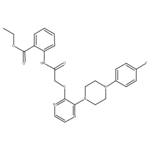Ethyl 2-(2-((3-(4-(4-fluorophenyl)piperazin-1-yl)pyrazin-2-yl)thio)acetamido)benzoate结构式