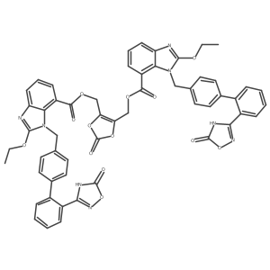 (2-Oxo-1,3-dioxole-4,5-diyl)bis(methylene) bis(2-ethoxy-1-((2'-(5-oxo-4,5-dihydro-1,2,4-oxadiazol-3-yl)-[1,1'-biphenyl]-4-yl)methyl)-1H-benzo[d]imidazole-7-carboxylate)结构式