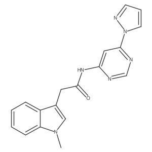 N-(6-(1H-pyrazol-1-yl)pyrimidin-4-yl)-2-(1-methyl-1H-indol-3-yl)acetamide结构式