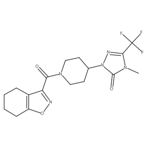 4-methyl-1-(1-(4,5,6,7-tetrahydrobenzo[d]isoxazole-3-carbonyl)piperidin-4-yl)-3-(trifluoromethyl)-1H-1,2,4-triazol-5(4H)-one结构式