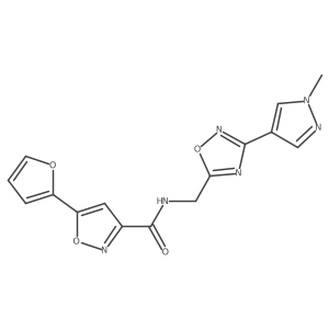 5-(furan-2-yl)-N-((3-(1-methyl-1H-pyrazol-4-yl)-1,2,4-oxadiazol-5-yl)methyl)isoxazole-3-carboxamide结构式
